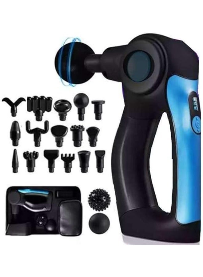 جهاز مسدس تدليك نبضي – شاشة رقمية، رأسين كرتيين، 4 سرعات و17 رأس إضافي، بطارية 2000 ملّي أمبير - Image 1