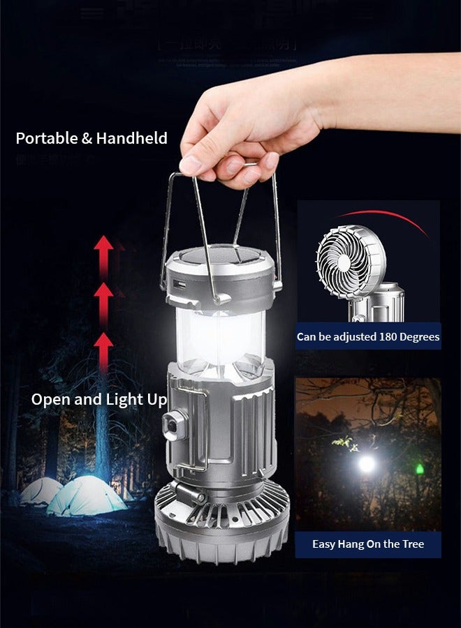 GROIC Hanging Camping Light with Fan Camping Lantern Portable Tent Fan Camping LED Light Collapsible-USB Rechargeable and Solar Power Hurricane Emergency Survival Kit for Outdoor Camp Hiking Fishing Reading  - Image 4