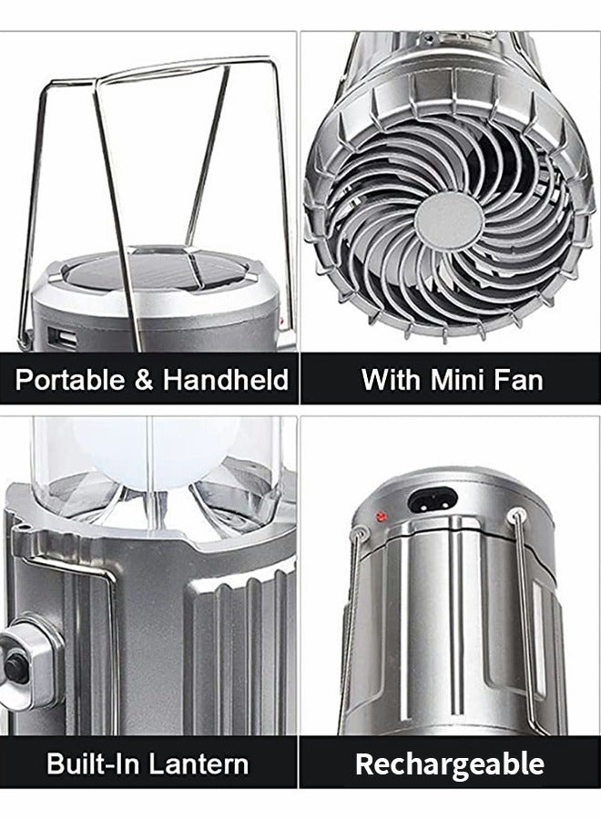 GROIC Hanging Camping Light with Fan Camping Lantern Portable Tent Fan Camping LED Light Collapsible-USB Rechargeable and Solar Power Hurricane Emergency Survival Kit for Outdoor Camp Hiking Fishing Reading  - Image 3