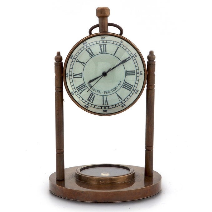 ANTIQUE CLOCK AND COMPASS HANDICRAFT BRASS