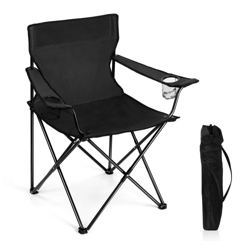 Joyfair Portable Camping Chair Outdoor Lawn Folding Chairs for Adults Heavy Duty Large Foldable Chairs for Beach Fishing Tailgating and More Outdoor Sport Carry Bag Cup Holder 1 Black