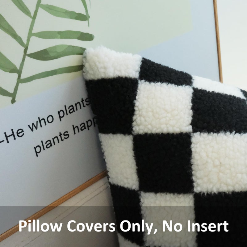 JOJUSIS Decorative Throw Pillow Covers Luxury Style Checkerboard Pattern Cushion Case Super Soft Faux Fur Wool Pillowcases for Couch Bedroom Pack of 2 (Black, 18 x 18-Inch) - Image 2