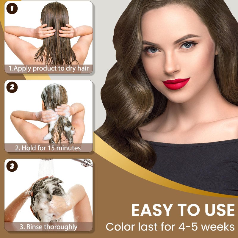 COSMTEK Chestnut Brown Hair Dye Shampoo Permanent for Men&Women,Instant Hair Color Shampoo for Gray Hair Coverage,16.9oz - Image 5