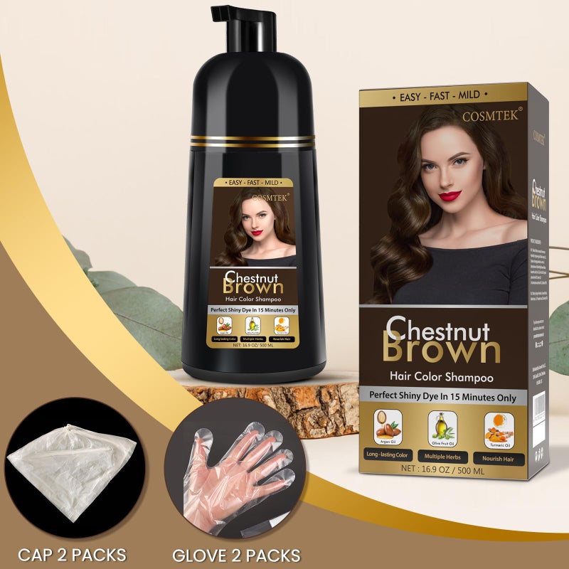 COSMTEK Chestnut Brown Hair Dye Shampoo Permanent for Men&Women,Instant Hair Color Shampoo for Gray Hair Coverage,16.9oz - Image 3