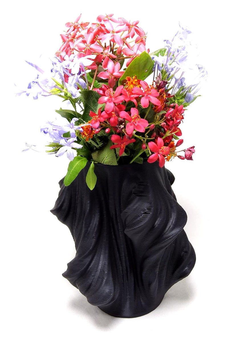 CERO 3D Printed Flower Vase 15 (Black PLA Plastic) - Image 2