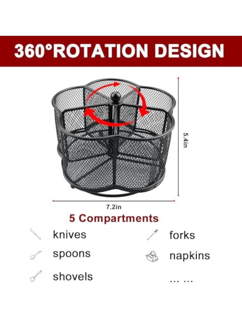 KASTWAVE Utensil Caddy Holder, Desktop Rotating Pen Holder, 360° Rotating Silverware Caddy Holder Countertop, 5 Compartment Whirling Utensil Holder, for Spoons, Forks, Pen and Knives,Tongs, Office Accessories - Image 5