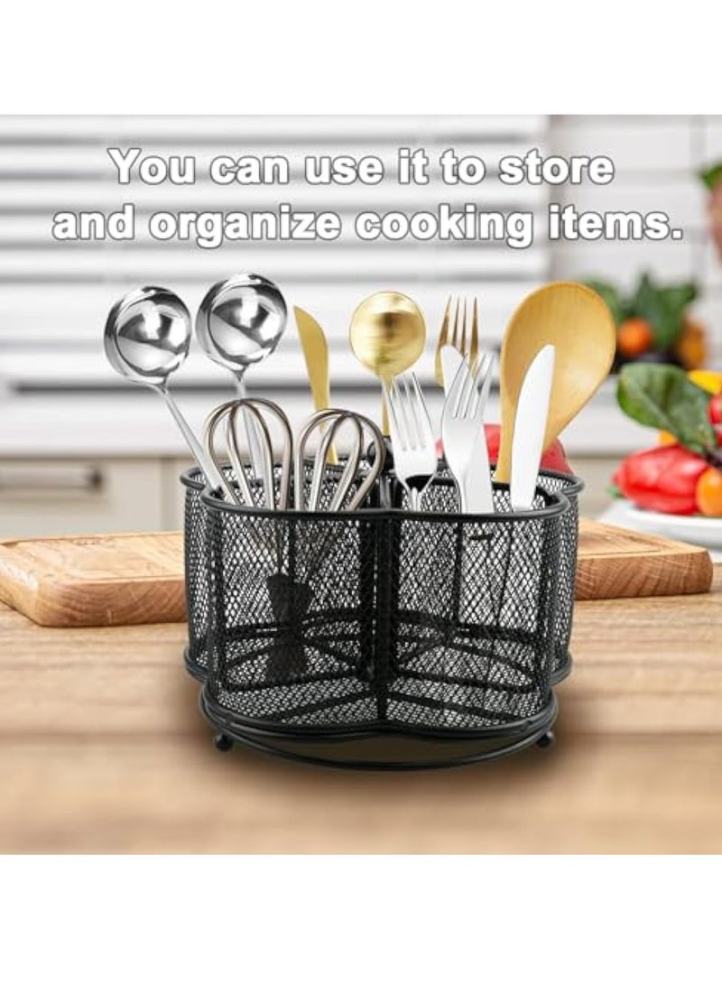 KASTWAVE Utensil Caddy Holder, Desktop Rotating Pen Holder, 360° Rotating Silverware Caddy Holder Countertop, 5 Compartment Whirling Utensil Holder, for Spoons, Forks, Pen and Knives,Tongs, Office Accessories - Image 2