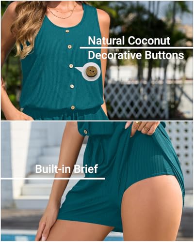 Tempt Me Women Romper Swimsuit - One Piece Bathing Suit with Shorts Modest Boyleg Swim with Pockets 2025 Teal L - Image 3