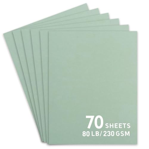 Bonmiy 70Sheets Sage Green Cardstock Paper, 8.5x11 Card stock for Cricut, Thick Construction Paper for Card Making, Scrapbooking, Craft 90 lb / 250 gsm - Image 1