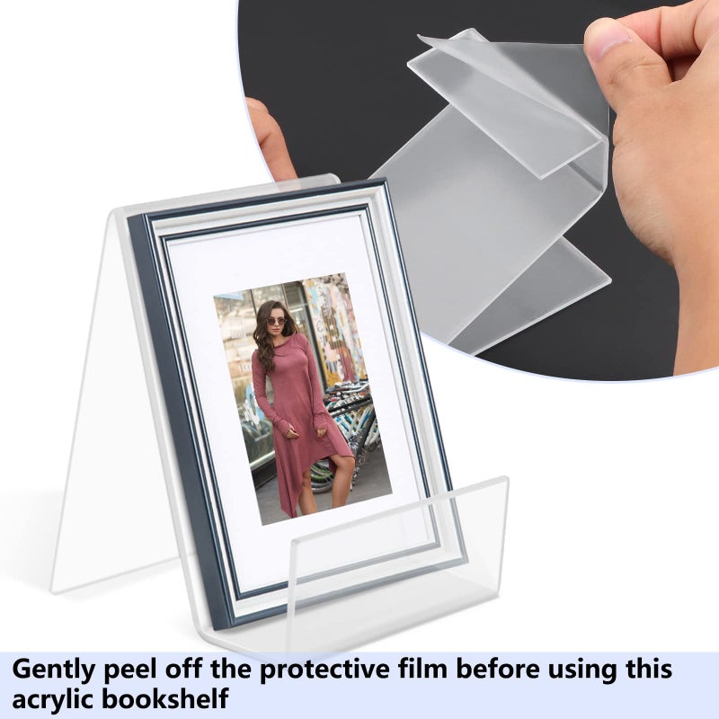 TERRIFI 6 Packs Clear Acrylic Book Stand, Transparent Book Display Stand, Book Stands for Display, Acrylic Bookshelf for Displaying Picture Albums, Books, Music Sheets, Notebooks, Artworks - Image 4