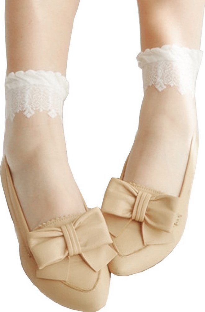 Lovful 3 Pairs Women's Ultrathin Transparent Lace Elastic Short Socks,White - Image 3