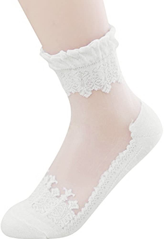 Lovful 3 Pairs Women's Ultrathin Transparent Lace Elastic Short Socks,White - Image 5