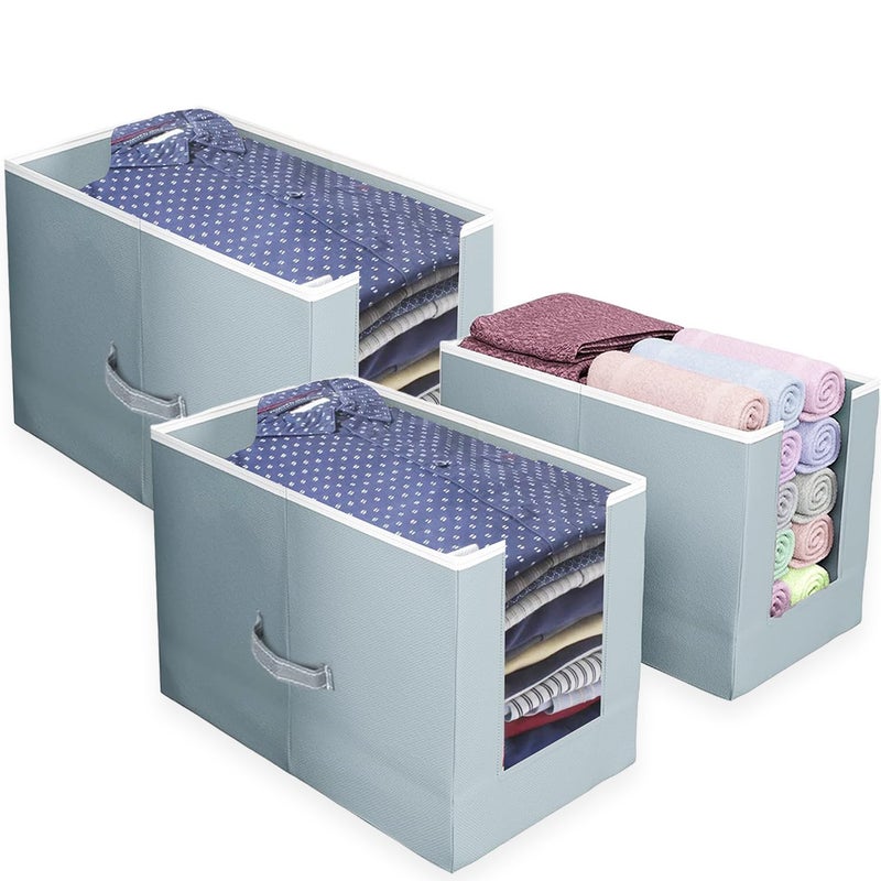 LAXIS ® Non-Woven Shirt Stacker, Organizer for Wardrobe, Clothes Organizer, Grey Color & Foldable, Closet & Wardrobe Organizer, Dress Collapsible, Foldable Cupboard Storage Box (Set of 3) - Image 1