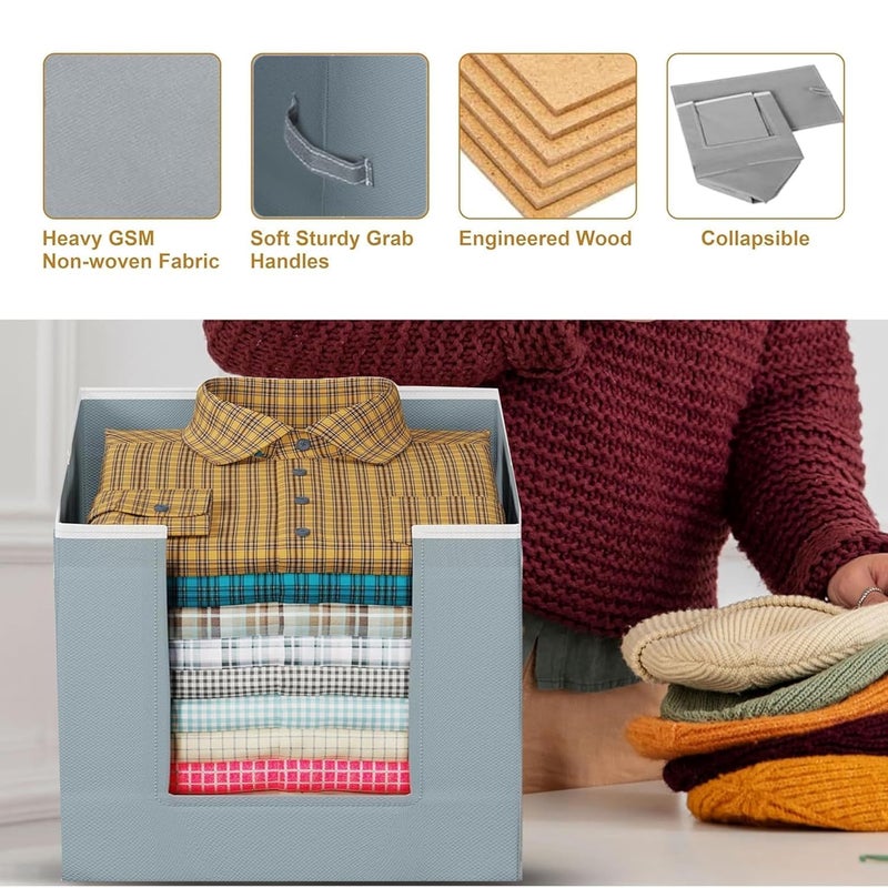 LAXIS ® Non-Woven Shirt Stacker, Organizer for Wardrobe, Clothes Organizer, Grey Color & Foldable, Closet & Wardrobe Organizer, Dress Collapsible, Foldable Cupboard Storage Box (Set of 3) - Image 3