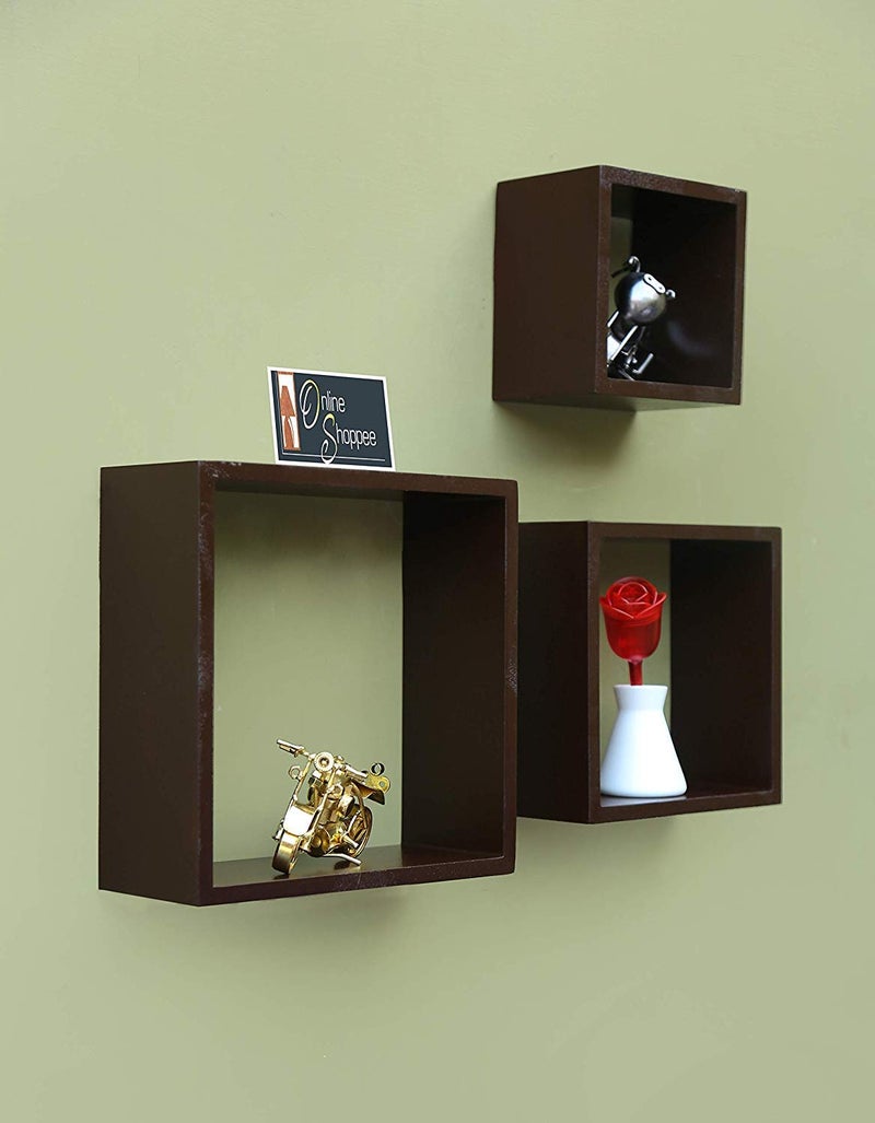 Onlineshoppee Frente Set of 3 Floating Wall Shelves Brown - Image 1