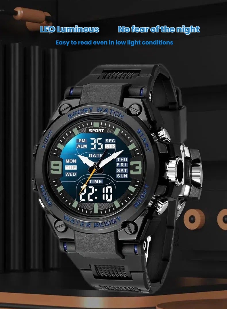 ساندا ساعات كوارتز رياضية للرجال بشاشتين LED إلكترونية رقمية وساعة عسكرية مقاومة للماء مقاس 52 مم - Image 4