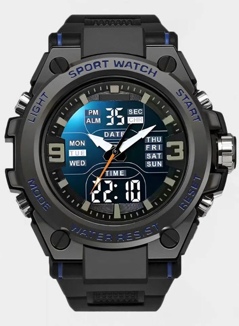 ساندا ساعات كوارتز رياضية للرجال بشاشتين LED إلكترونية رقمية وساعة عسكرية مقاومة للماء مقاس 52 مم - Image 1