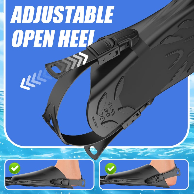 MELUMILU Snorkel Fins, Swim Fins Travel Size Short Adjustable for Snorkeling Diving Adult Men Women Open Heel Swimming Flippers (Black) - Image 5