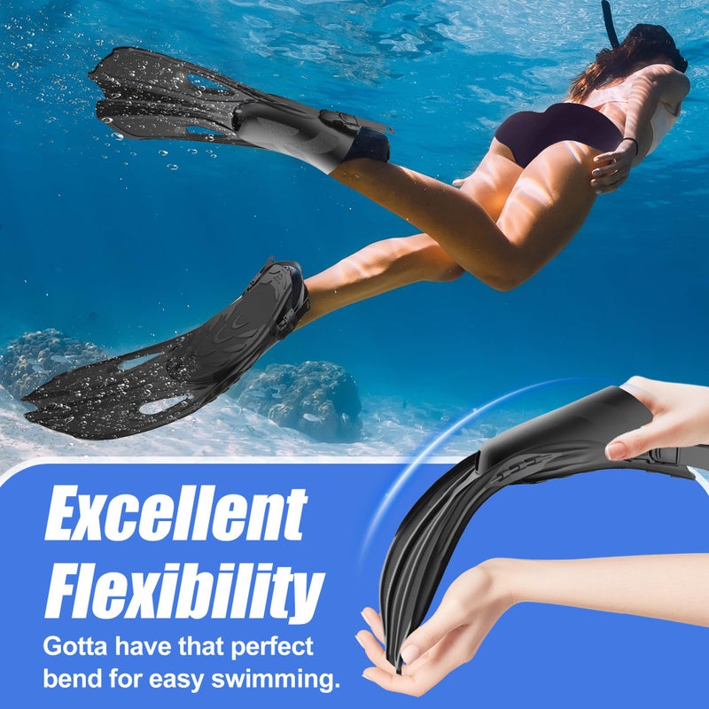 MELUMILU Snorkel Fins, Swim Fins Travel Size Short Adjustable for Snorkeling Diving Adult Men Women Open Heel Swimming Flippers (Black) - Image 4