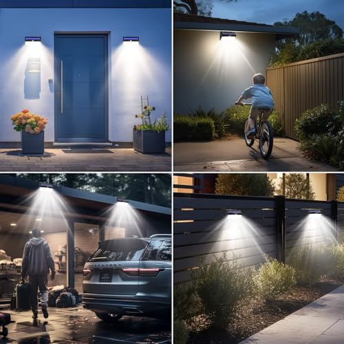 Peasur 368 LED Solar Lights Outdoor Motion Sensor, Solar Fence With 3 Lighting Modes, Powered Security Waterproof for Outside Yard Wall Garden Backyard Garage - Image 4
