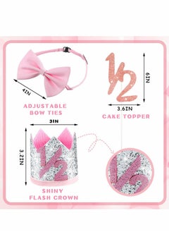 SYOSI 31 Pcs Half Birthday Decorations Baby Girl Rose Gold, Birthday Decorations 6 Months Happy Birthday Banner Set Glitter Half Birthday Crown Hat Balloons Cake Topper Triangle Flag Banner Bow Tie  - Image 3
