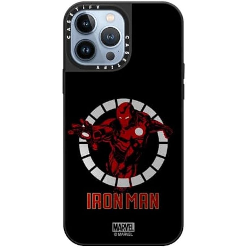 Casetify Mirror iPhone 13 Pro Max Case 【Iron Man Co-Lab/Reflective / 4.9ft Drop Protection/Compatible with Magsafe】 - Iron Man Armor Up - Black - Silver on Black - Image 1