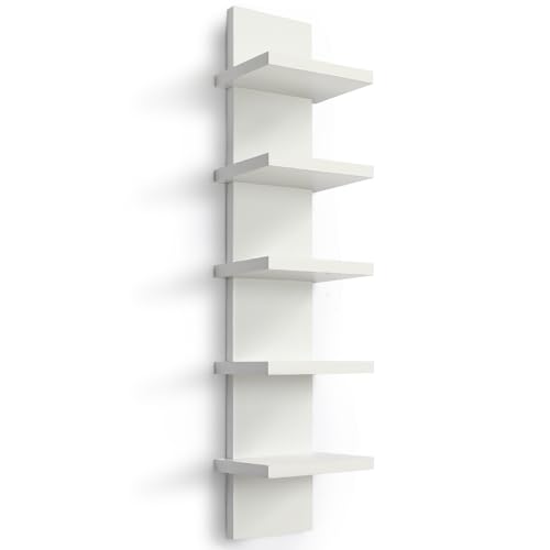 Homaterial 5 Tier Wall Shelf Unit, Small White Vertical Floating Shelf-Narrow Decorative Wall Mount Modern Wall Decor Shelves for Bedrooms, Living Rooms - Image 1
