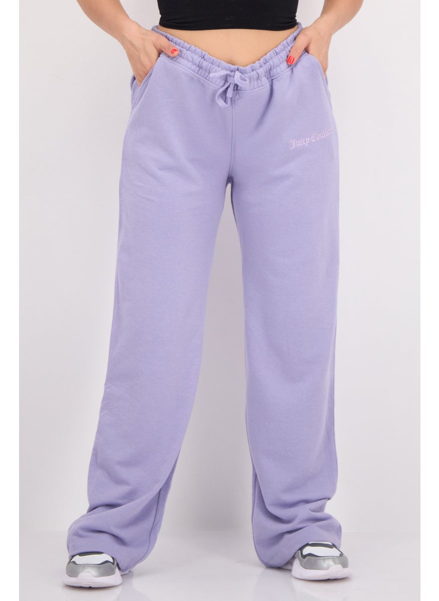 Juicy Couture Women Regular Fit Embroidered Logo Palazzo Pant, Lilac  - Image 1
