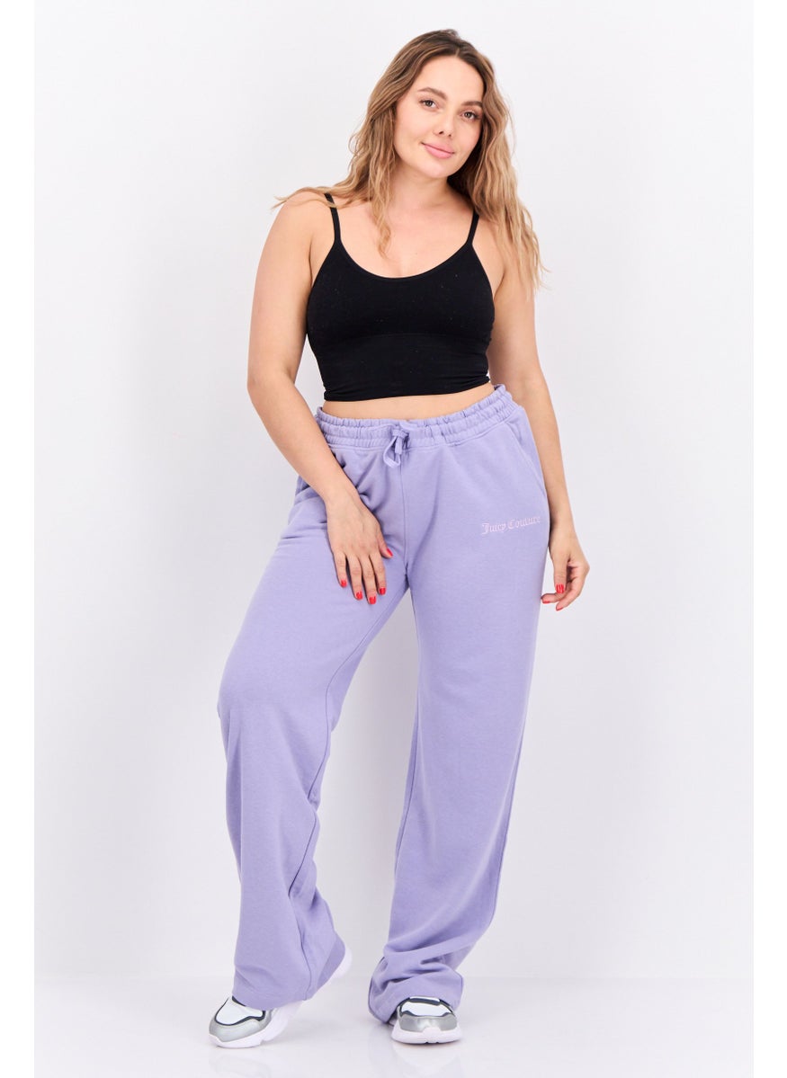 Juicy Couture Women Regular Fit Embroidered Logo Palazzo Pant, Lilac  - Image 3