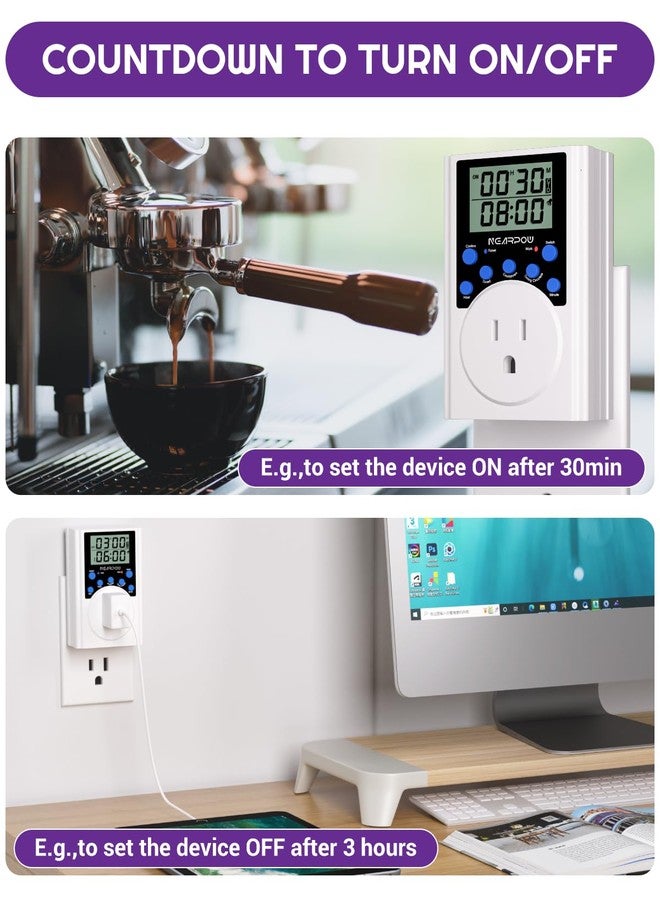 NEARPOW Timer Outlet, Nearpow Multifunctional Infinite Cycle Programmable Plug-in Digital Timer Switch with 3-Prong Outlet for Appliances, 15A/1800W - Image 3