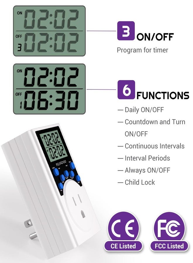 NEARPOW Timer Outlet, Nearpow Multifunctional Infinite Cycle Programmable Plug-in Digital Timer Switch with 3-Prong Outlet for Appliances, 15A/1800W - Image 2