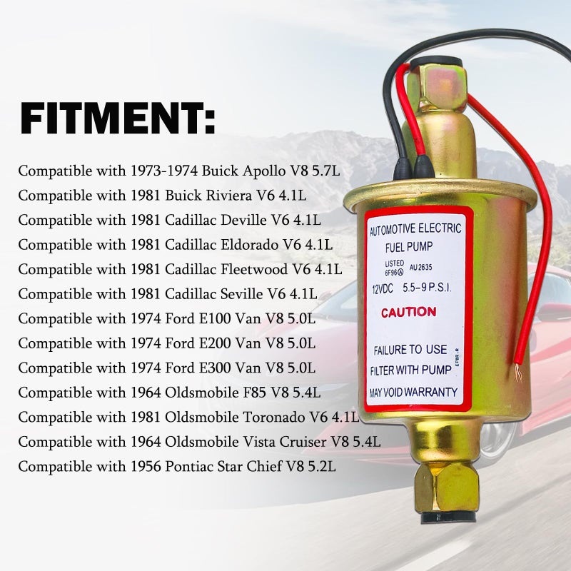 PRUNkuar Universal Electric Fuel Pump 5-9 PSI 30GPH 12V DC E8012S Gasoline and Diesel Fuel Pump for Carburetor Engine E8012S, FD0002, P60430, EP12S, 6414671 - Image 4