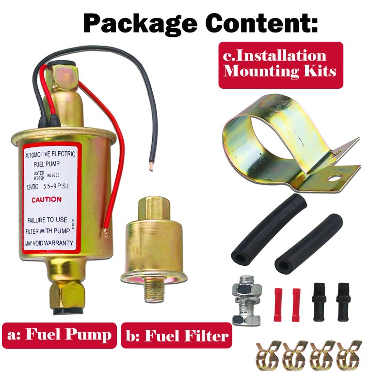 PRUNkuar Universal Electric Fuel Pump 5-9 PSI 30GPH 12V DC E8012S Gasoline and Diesel Fuel Pump for Carburetor Engine E8012S, FD0002, P60430, EP12S, 6414671 - Image 5