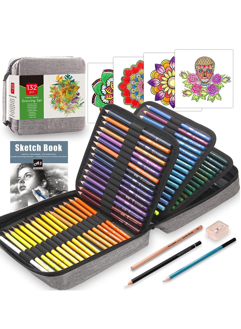 SYOSI 132 Colored Pencils Set with Adult Coloring Book and Sketch Book Artists Colorless Blender Zipper Travel Case Soft Core Ideal for Drawing Sketching Shading Art Supplies for Beginners Kids - Image 1