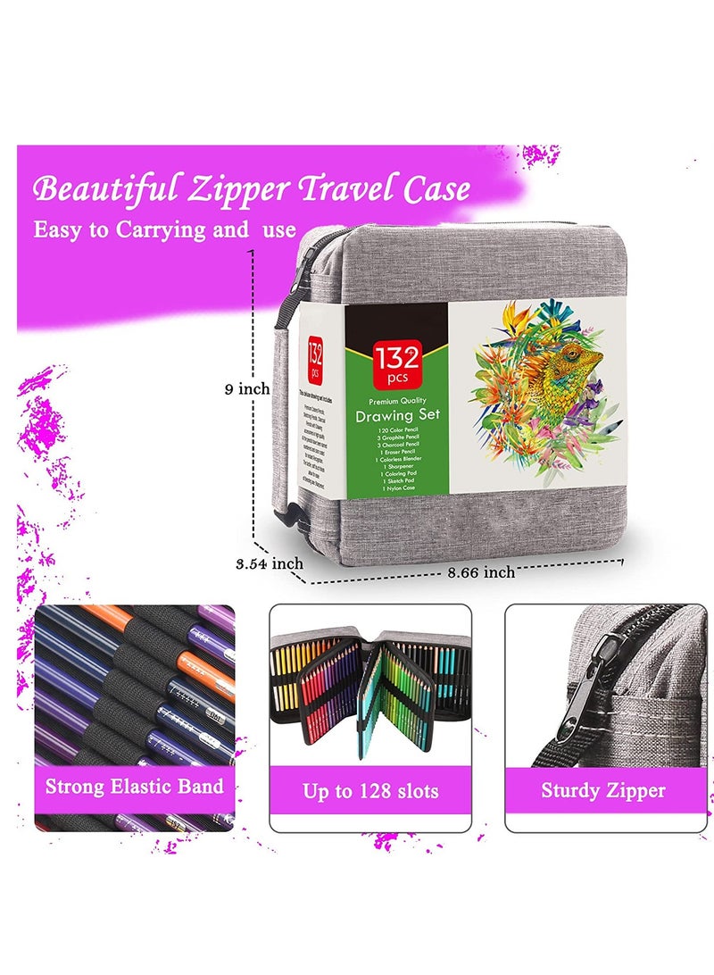 SYOSI 132 Colored Pencils Set with Adult Coloring Book and Sketch Book Artists Colorless Blender Zipper Travel Case Soft Core Ideal for Drawing Sketching Shading Art Supplies for Beginners Kids - Image 4