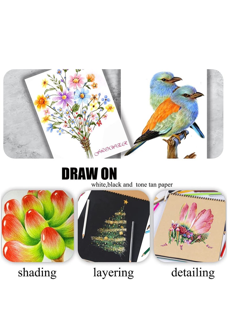 SYOSI 132 Colored Pencils Set with Adult Coloring Book and Sketch Book Artists Colorless Blender Zipper Travel Case Soft Core Ideal for Drawing Sketching Shading Art Supplies for Beginners Kids - Image 2