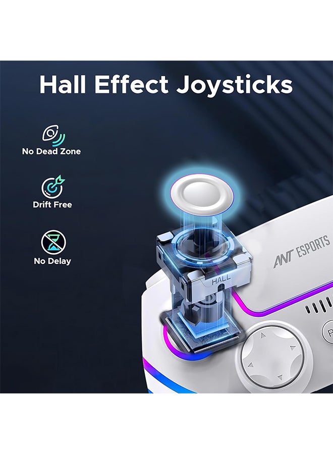 ANT Esports Renewed - GP400 White Wireless Gaming Controller for PC, PS4, PS3, Android, iOS, Steam Deck & Switch |Hall Effect Joysticks|Bluetooth & 2.4GHz Wireless| Dual Vibration |Motion Control | RGB Lighting - Image 2