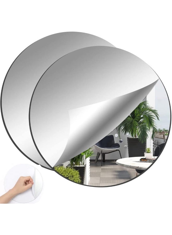 TPGP Pack of 2 Self-Adhesive Tile Mirrors, 30 x 30 cm, Round Acrylic Mirrors, Self-Adhesive Flexible Mirrors, Not Glass, DIY Acrylic Wall Decoration, Decorative Mirror, Frameless Wall Mirror  - Image 1