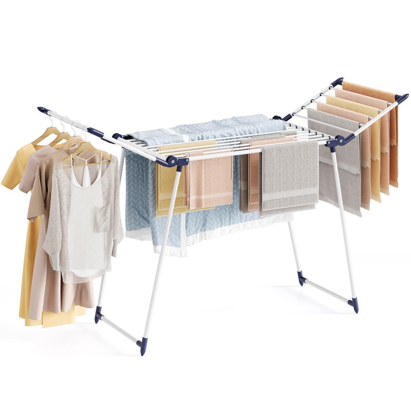 APEXCHASER Clothes Drying Rack Foldable, Large Drying Rack Clothing, Winged Laundry Rack Folding Indoor Outdoor, Metal Clothes Airer for Bedding Towel Sweater Heavy Duty, 68.9" X 22" X41.3", White - Image 1