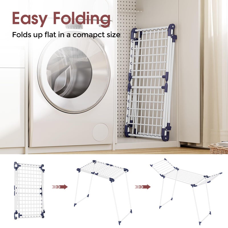 APEXCHASER Clothes Drying Rack Foldable, Large Drying Rack Clothing, Winged Laundry Rack Folding Indoor Outdoor, Metal Clothes Airer for Bedding Towel Sweater Heavy Duty, 68.9" X 22" X41.3", White - Image 4