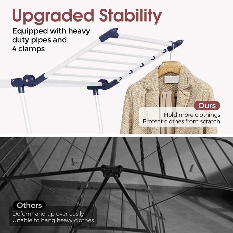 APEXCHASER Clothes Drying Rack Foldable, Large Drying Rack Clothing, Winged Laundry Rack Folding Indoor Outdoor, Metal Clothes Airer for Bedding Towel Sweater Heavy Duty, 68.9" X 22" X41.3", White - Image 5