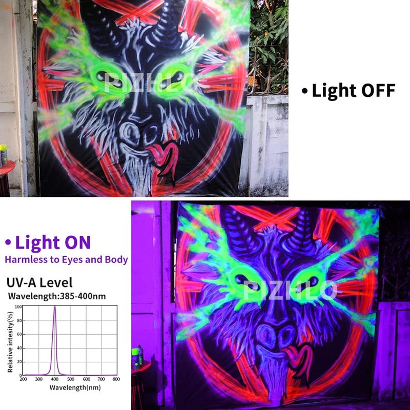 PIZHLO 2 Pack 120W LED Black Light, Blacklight Flood Light with Plug & Switch, IP66 Waterproof Outdoor Black Light Spotlight for Dance Party Fluorescent Poster Body Paint Neon Glow in The Dark Stage Lighting - Image 3