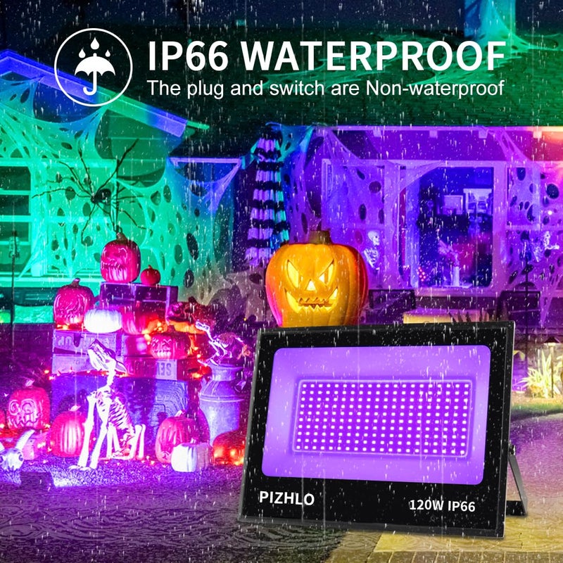 PIZHLO 2 Pack 120W LED Black Light, Blacklight Flood Light with Plug & Switch, IP66 Waterproof Outdoor Black Light Spotlight for Dance Party Fluorescent Poster Body Paint Neon Glow in The Dark Stage Lighting - Image 2
