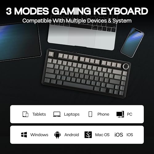 MechLands Aula F75 PRO 75% Wireless Gaming Keyboard, Gasket Mechanical Custom Keyboard with Five-Layer Padding, Bluetooth/2.4GHz/USB-C, Hot Swappable, Knob, RGB, Reaper Switches (Gradient Black) - Image 4