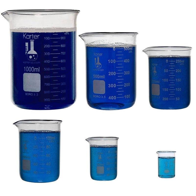 Karter Scientific 213A2 Borosilicate Low Form Glass Beaker Set - 5 Pieces - Image 1