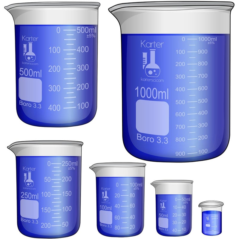 Karter Scientific 213A2 Borosilicate Low Form Glass Beaker Set - 5 Pieces - Image 2