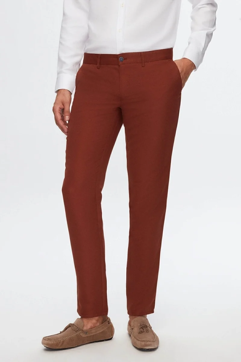 دي أس دامات Slim Fit Cinnamon Dobby Side Pocket Cotton Chino Trousers 7HCC3ORT10001
