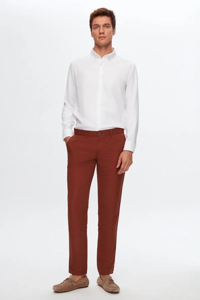 دي أس دامات Slim Fit Cinnamon Dobby Side Pocket Cotton Chino Trousers 7HCC3ORT10001