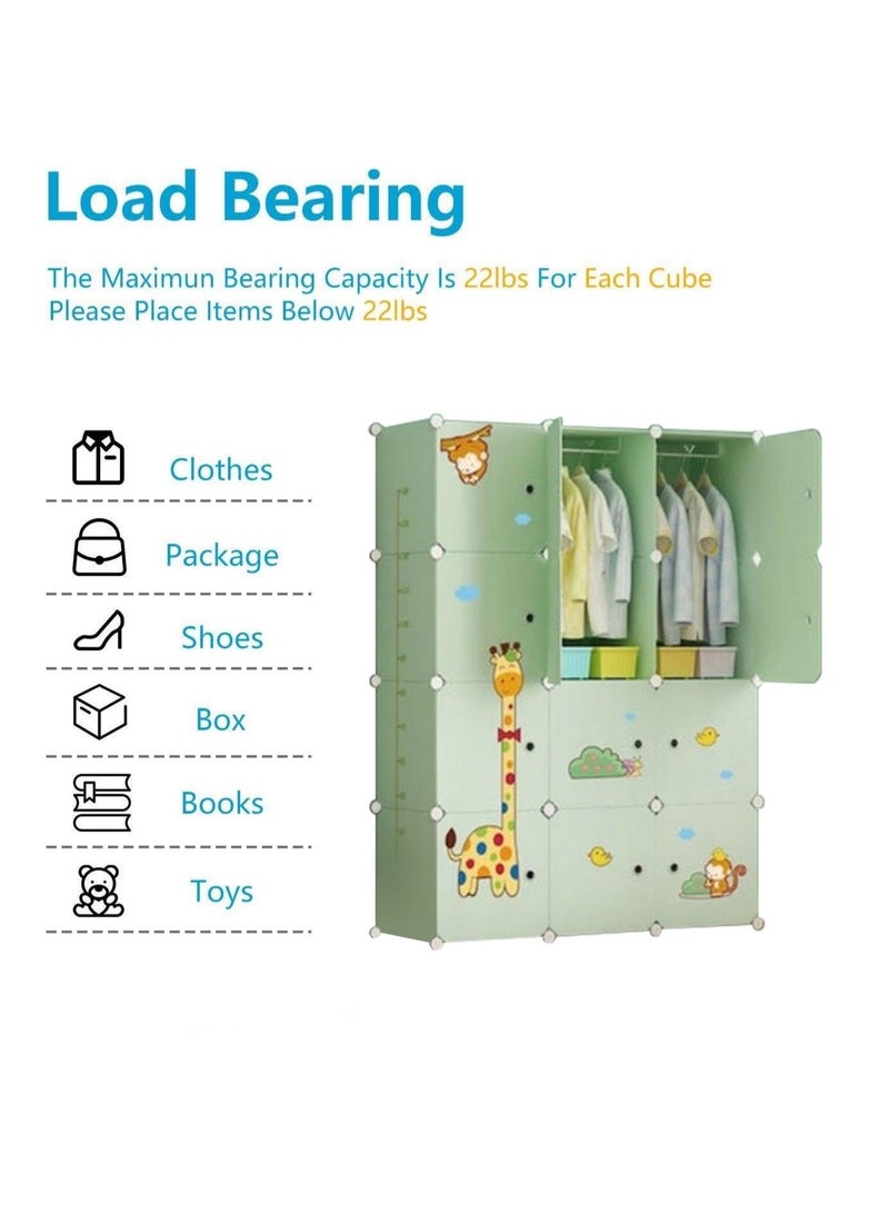 WALALLA 12-Cube Portable Kids Closet Children's Foldable Portable Wardrobe Collapsible Plastic Baby Clothes Large Storage Cabinet Bedroom Nursery Armoire Quick Install - Image 3