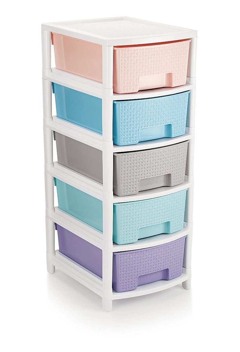 Liza Liza Dura 5 Extra Large Virgin Plastic Modular Drawer Storage System For Home Office Parlor School Doctors And Kids Pestel Colour Size W36 CmL30 CmH77 CmMulticolor Rectangular - Image 1